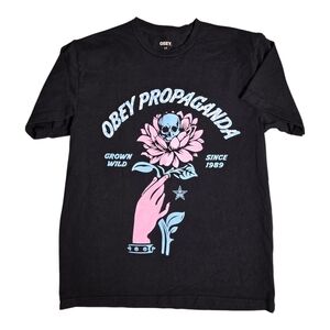 OBEY Men's XS Black T-shirt Skull Rose